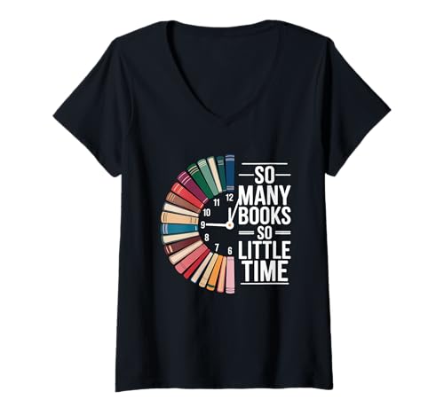 Damen Retro So Many Books Little Time Bücheruhr Lesen Lustig T-Shirt mit V-Ausschnitt Damen Retro So Many Books Little Time Bücheruhr Lesen Lustig T-Shirt mit V-Ausschnitt von Funny Bookworms Book Lover Librarian Tee