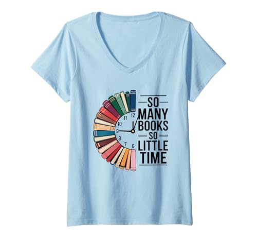 Damen Retro So Many Books Little Time Bücheruhr Lesen Lustig T-Shirt mit V-Ausschnitt Damen Retro So Many Books Little Time Bücheruhr Lesen Lustig T-Shirt mit V-Ausschnitt von Funny Bookworms Book Lover Librarian Tee
