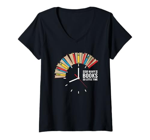 Damen Retro So Many Books Little Time Bücheruhr Lesen Lustig T-Shirt mit V-Ausschnitt Damen Retro So Many Books Little Time Bücheruhr Lesen Lustig T-Shirt mit V-Ausschnitt von Funny Bookworms Book Lover Librarian Tees