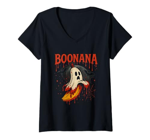 Damen Halloween Shirt Boonana Lustig Banane Geist Geschenk T-Shirt mit V-Ausschnitt Damen Halloween Shirt Boonana Lustig Banane Geist Geschenk T-Shirt mit V-Ausschnitt von Funny Boonana Halloween Ghost Banana