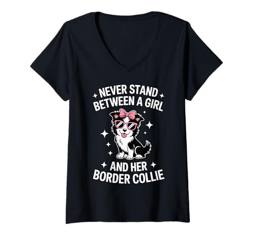 Damen Border Collie Girl Lustiger Border Collie T-Shirt mit V-Ausschnitt Damen Border Collie Girl Lustiger Border Collie T-Shirt mit V-Ausschnitt von Funny Border Collie Cool Border Collie Girl Design