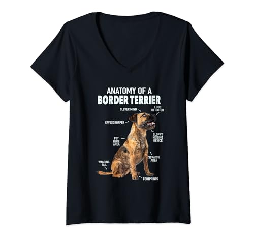 Damen Anatomie eines Border Terriers T-Shirt mit V-Ausschnitt Damen Anatomie eines Border Terriers T-Shirt mit V-Ausschnitt von Funny Border Terrier Design