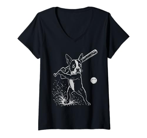 Damen Boston Terrier Baseball Sport Hundeliebhaber T-Shirt mit V-Ausschnitt Damen Boston Terrier Baseball Sport Hundeliebhaber T-Shirt mit V-Ausschnitt von Funny Boston Baseball Player Dog Designs