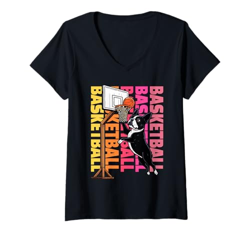 Damen Boston Terrier Basketball Sport Hundeliebhaber T-Shirt mit V-Ausschnitt Damen Boston Terrier Basketball Sport Hundeliebhaber T-Shirt mit V-Ausschnitt von Funny Boston Basketball Player Dog Designs