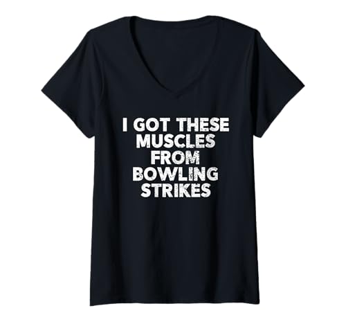 Damen Lustiges Bowling-Shirt für Männer und Jungs T-Shirt mit V-Ausschnitt von Funny Bowling Shirt Co