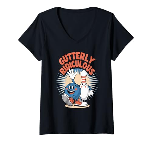 Damen Absolut lächerlicher lustiger Bowlingliebhaber T-Shirt mit V-Ausschnitt von Funny Bowling Team
