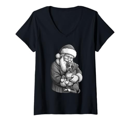 Damen Boxer Dog Weihnachtsmann Weihnachten Hundeliebhaber T-Shirt mit V-Ausschnitt Damen Boxer Dog Weihnachtsmann Weihnachten Hundeliebhaber T-Shirt mit V-Ausschnitt von Funny Boxer Holiday Dog Designs