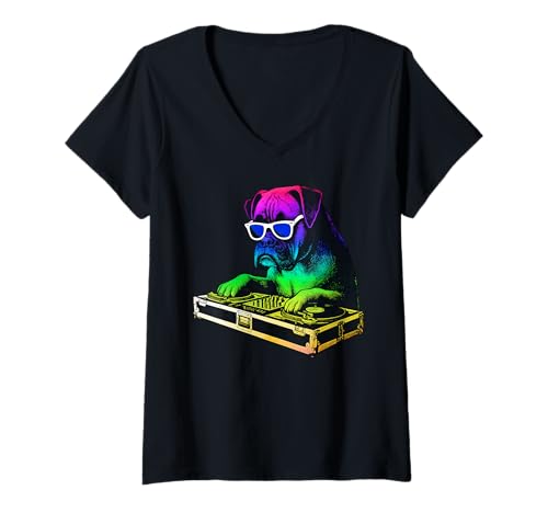 Damen Boxer-Hund, DJ, Musikparty, Hundeliebhaber T-Shirt mit V-Ausschnitt Damen Boxer-Hund, DJ, Musikparty, Hundeliebhaber T-Shirt mit V-Ausschnitt von Funny Boxer House Music Dog Designs