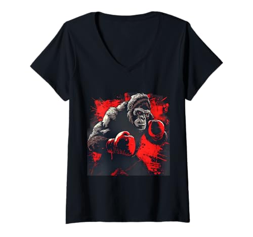 Damen Boxhandschuhe Gorilla Lover Boxhandschuhe Kickboxen Funny Boxer T-Shirt mit V-Ausschnitt von Funny Boxing Animals