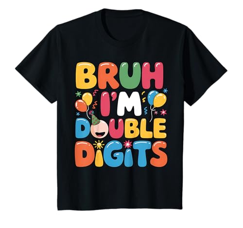 Kinder Bruh I'm Double Digits 10th Birthday Party 10 Year Old Boy T-Shirt von Funny Boys 10th Birthday Tee