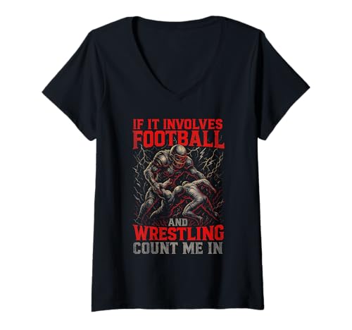 Damen If It Involves Football and Wrestling Count Me In Wrestler T-Shirt mit V-Ausschnitt Damen If It Involves Football and Wrestling Count Me In Wrestler T-Shirt mit V-Ausschnitt von Funny Boys Wrestling Graphics Tees