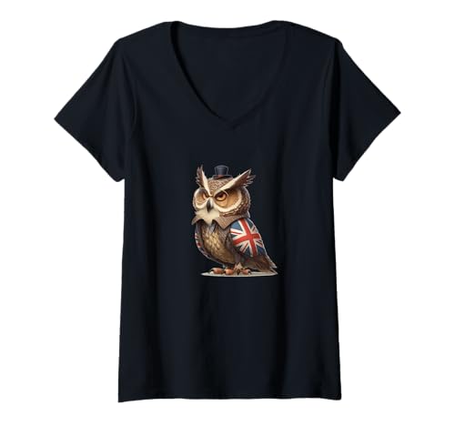Damen Cooles Britisches Eule-Kostüm für Jungen und Mädchen T-Shirt mit V-Ausschnitt Damen Cooles Britisches Eule-Kostüm für Jungen und Mädchen T-Shirt mit V-Ausschnitt von Funny British Owl Outfit