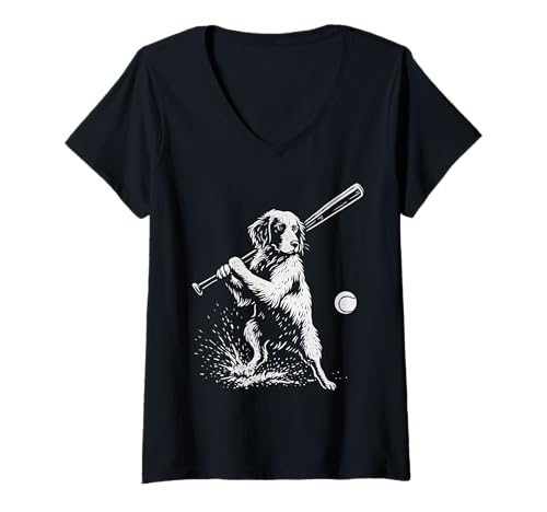 Damen Bretagne Spaniel Baseball Sport Hundeliebhaber T-Shirt mit V-Ausschnitt Damen Bretagne Spaniel Baseball Sport Hundeliebhaber T-Shirt mit V-Ausschnitt von Funny Brittany Baseball Player Dog Designs