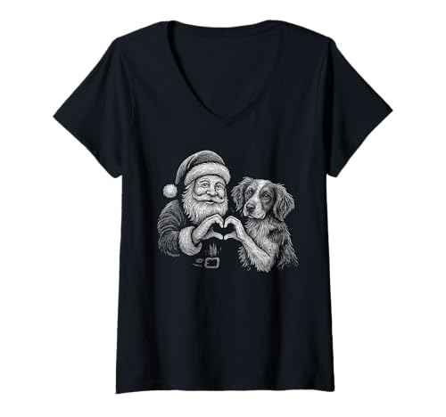 Damen Bretagne Spaniel Weihnachtsmann Herzform Weihnachten Hundeliebhaber T-Shirt mit V-Ausschnitt Damen Bretagne Spaniel Weihnachtsmann Herzform Weihnachten Hundeliebhaber T-Shirt mit V-Ausschnitt von Funny Brittany Holiday Dog Designs