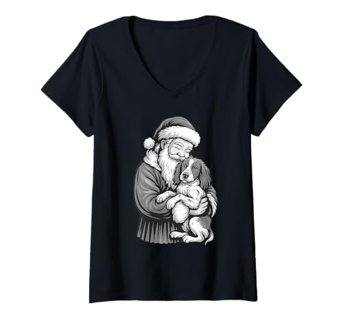 Damen Bretagne Spaniel Weihnachtsmann Weihnachten Hundeliebhaber T-Shirt mit V-Ausschnitt Damen Bretagne Spaniel Weihnachtsmann Weihnachten Hundeliebhaber T-Shirt mit V-Ausschnitt von Funny Brittany Holiday Dog Designs