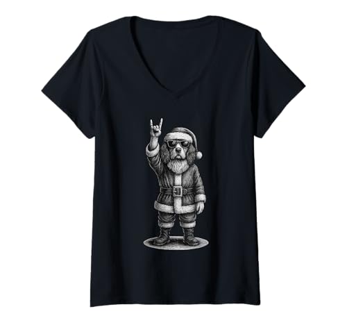 Damen Bretagne Spaniel Rockmusik Weihnachten Hundeliebhaber T-Shirt mit V-Ausschnitt Damen Bretagne Spaniel Rockmusik Weihnachten Hundeliebhaber T-Shirt mit V-Ausschnitt von Funny Brittany Rock And Roll Dog Designs