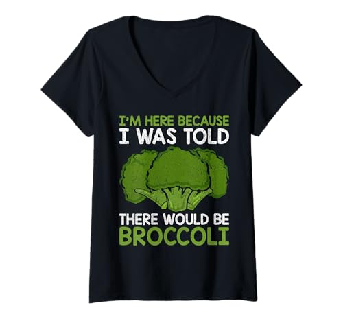 Damen Ich Bin Hier, Weil Mir lustige vegane Brokkoli-Liebhaber erzählt wurden T-Shirt mit V-Ausschnitt von Funny Broccoli Tees