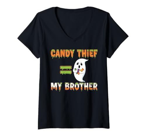 Damen Candy Thief entspricht Halloween Meinem Bruder T-Shirt mit V-Ausschnitt von Funny Brother Halloween Costume Humor