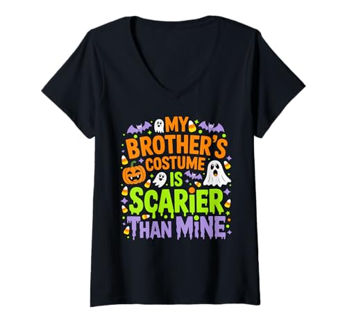 Damen My Brother's Costume is Scarier Than Mine Halloween T-Shirt mit V-Ausschnitt von Funny Brother Halloween Costume Humor