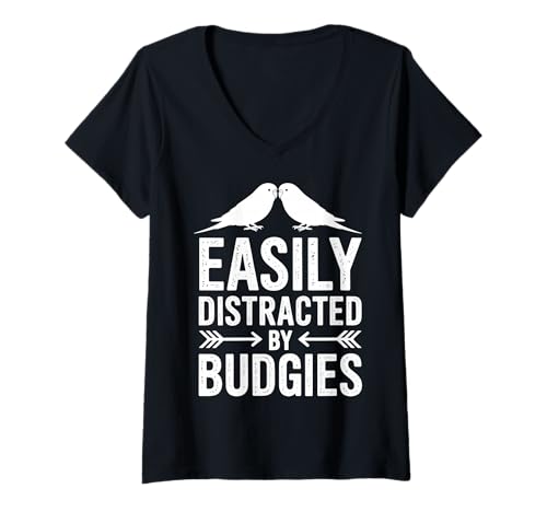 Damen Abgelenkt von Wellensittichen Lustiger Wellensittich T-Shirt mit V-Ausschnitt Damen Abgelenkt von Wellensittichen Lustiger Wellensittich T-Shirt mit V-Ausschnitt von Funny Budgies Cool Budgie Design