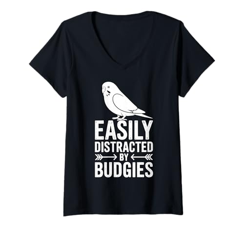 Damen Abgelenkt von Wellensittichen Lustiger Wellensittich T-Shirt mit V-Ausschnitt Damen Abgelenkt von Wellensittichen Lustiger Wellensittich T-Shirt mit V-Ausschnitt von Funny Budgies Cool Budgie Designs