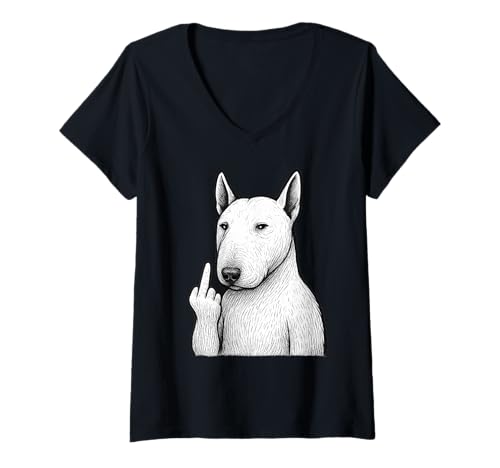 Damen Englischer Bullterrier, Mittelfinger, sarkastischer Hundeliebhaber T-Shirt mit V-Ausschnitt Damen Englischer Bullterrier, Mittelfinger, sarkastischer Hundeliebhaber T-Shirt mit V-Ausschnitt von Funny Bull Terrier Flipping Off Dog Designs