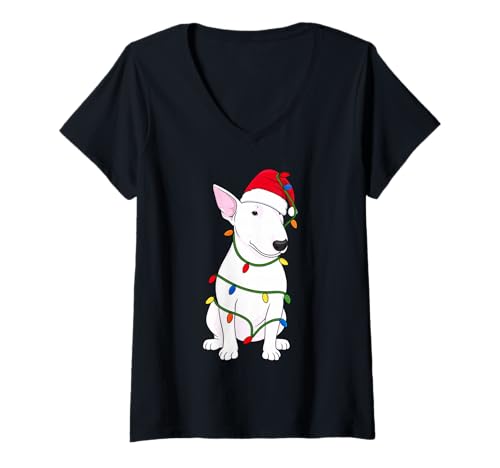 Damen Englischer Bullterrier Weihnachtsbaum Lichter Urlaub Hundeliebhaber T-Shirt mit V-Ausschnitt Damen Englischer Bullterrier Weihnachtsbaum Lichter Urlaub Hundeliebhaber T-Shirt mit V-Ausschnitt von Funny Bull Terrier Xmas Tree Dog Designs