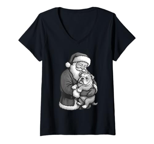 Damen Englische Bulldogge Weihnachtsmann Weihnachten Hundeliebhaber T-Shirt mit V-Ausschnitt Damen Englische Bulldogge Weihnachtsmann Weihnachten Hundeliebhaber T-Shirt mit V-Ausschnitt von Funny Bulldog Holiday Dog Designs