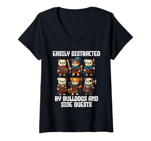 Damen Easily Distracted by Bulldogs and Side Quests Funny Gamer T-Shirt mit V-Ausschnitt Damen Easily Distracted by Bulldogs and Side Quests Funny Gamer T-Shirt mit V-Ausschnitt von Funny Bulldogs Dogs Side Quests Gamer Apparel