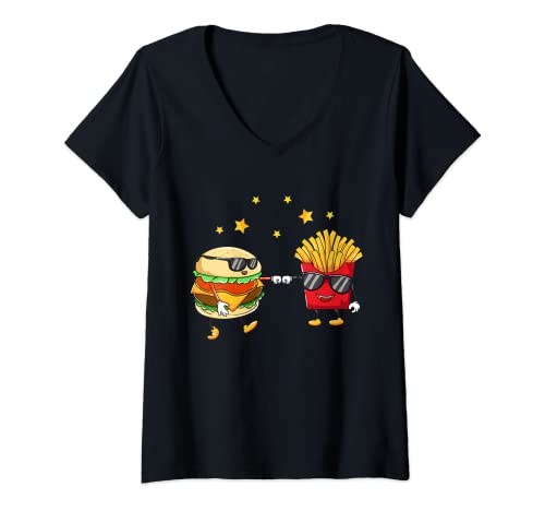 Damen Funny Burger And Pommes Friends Cheeseburger Hamburger T-Shirt mit V-Ausschnitt Damen Funny Burger And Pommes Friends Cheeseburger Hamburger T-Shirt mit V-Ausschnitt von Funny Burger Hamburger Cheeseburger Co