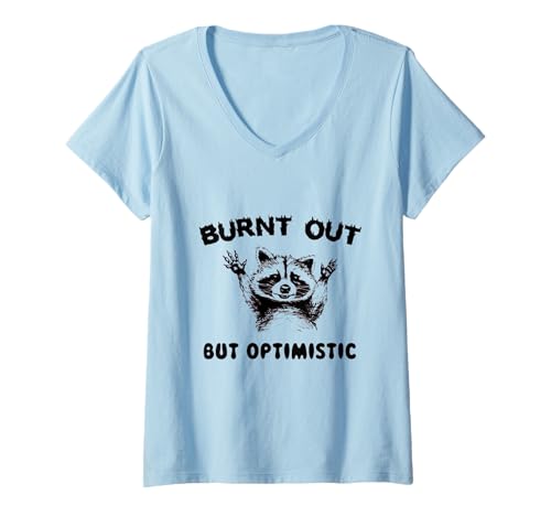 Damen Burnt Out But Optimistic - Retro Vintage Sunse, T-Shirt mit V-Ausschnitt Damen Burnt Out But Optimistic - Retro Vintage Sunse, T-Shirt mit V-Ausschnitt von Funny Burnt Out But Optimistic Tee,raccoon,