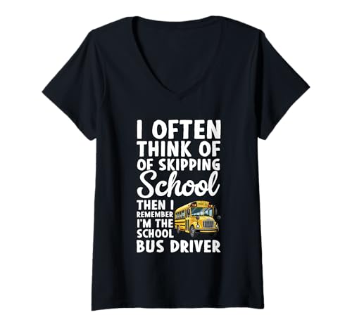 Damen Lustiger Schulbusfahrer Humorvolles Schulbusfahrer-Zitat T-Shirt mit V-Ausschnitt von Funny Bus Driver Designs