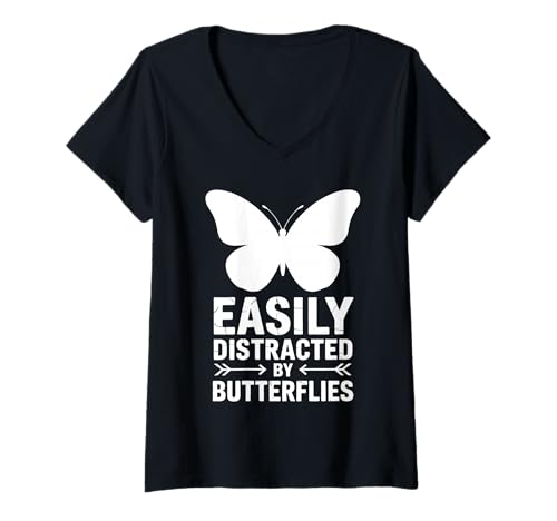 Damen Abgelenkt von Schmetterlingen Lustiger Schmetterling T-Shirt mit V-Ausschnitt Damen Abgelenkt von Schmetterlingen Lustiger Schmetterling T-Shirt mit V-Ausschnitt von Funny Butterflies Cool Butterfly Design