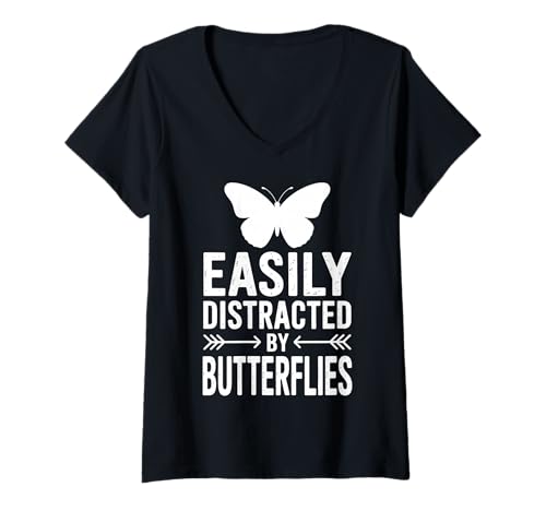 Damen Abgelenkt von Schmetterlingen Lustiger Schmetterling T-Shirt mit V-Ausschnitt Damen Abgelenkt von Schmetterlingen Lustiger Schmetterling T-Shirt mit V-Ausschnitt von Funny Butterflies Cool Butterfly Designs