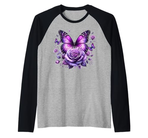 Schöner Schmetterling Lila Rose Schmetterling Liebhaber Geschenke Frauen Raglan von Funny Butterfly Saying