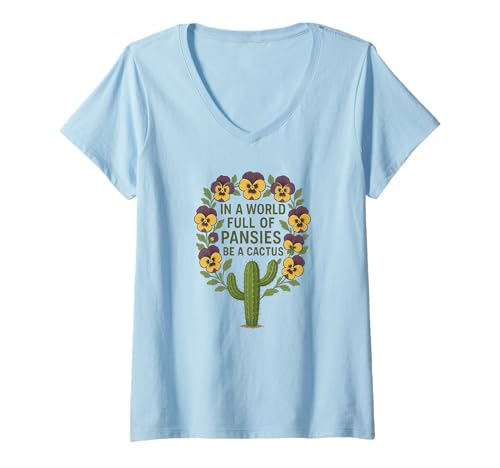 Damen In Einer Welt voller Stiefmütterchen sei EIN Kaktus T-Shirt mit V-Ausschnitt Damen In Einer Welt voller Stiefmütterchen sei EIN Kaktus T-Shirt mit V-Ausschnitt von Funny Cactus Clothing For Women And Men