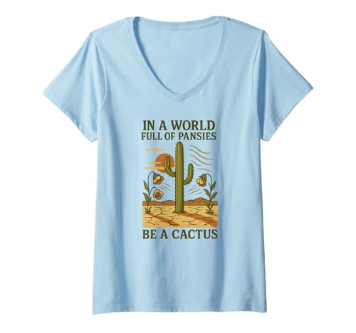 Damen Kaktus in der Wüste Starkes lustiges Stiefmütterchen-Zitat T-Shirt mit V-Ausschnitt Damen Kaktus in der Wüste Starkes lustiges Stiefmütterchen-Zitat T-Shirt mit V-Ausschnitt von Funny Cactus Clothing For Women And Men