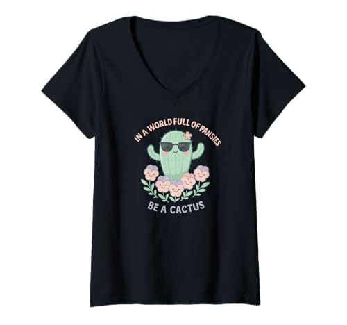 Damen Niedlicher Kawaii-Kaktus mit Stiefmütterchen, lustige Pflanze T-Shirt mit V-Ausschnitt Damen Niedlicher Kawaii-Kaktus mit Stiefmütterchen, lustige Pflanze T-Shirt mit V-Ausschnitt von Funny Cactus Clothing For Women And Men