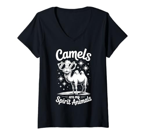 Damen Kamele Geist Tiere Lustiges Kamel T-Shirt mit V-Ausschnitt von Funny Camel Animal Cool Camels Designs