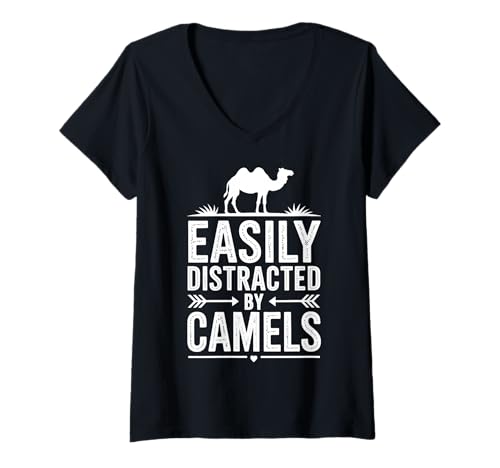 Damen Abgelenkt von Kamelen Lustiges Kamel T-Shirt mit V-Ausschnitt Damen Abgelenkt von Kamelen Lustiges Kamel T-Shirt mit V-Ausschnitt von Funny Camels Cool Camel Designs