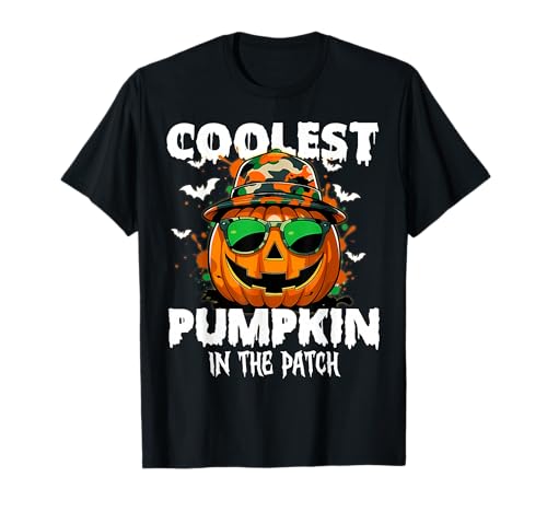 Coolest Pumpkin In The Patch Camo Hat Halloween Jungen Mädchen T-Shirt von Funny Camo Pumpkin Men Women Kids Halloween Outfit