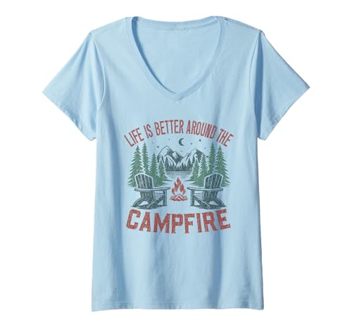 Damen Das Leben ist Besser am Lagerfeuer Outdoor-Camping RV Camper T-Shirt mit V-Ausschnitt Damen Das Leben ist Besser am Lagerfeuer Outdoor-Camping RV Camper T-Shirt mit V-Ausschnitt von Funny Camper Camp Outdoor Camping Apparel