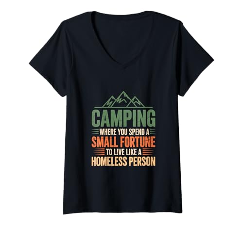 Damen Camping Where You Spend A Small Fortune Schild Camping Lustig T-Shirt mit V-Ausschnitt Damen Camping Where You Spend A Small Fortune Schild Camping Lustig T-Shirt mit V-Ausschnitt von Funny Camper Signs On Camping Saying Shirts