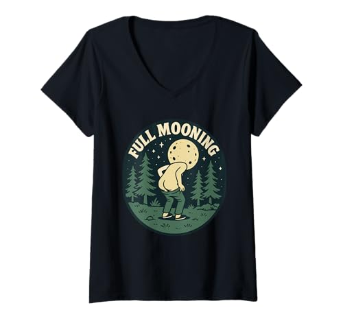 Damen Vollmond Wortspiel Lustiger Mond-Witz Mond Humor Outdoor Natur T-Shirt mit V-Ausschnitt Damen Vollmond Wortspiel Lustiger Mond-Witz Mond Humor Outdoor Natur T-Shirt mit V-Ausschnitt von Funny Camping Forest Humor Night Sky Astronomy