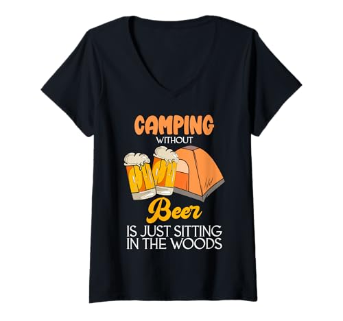 Damen Camping ohne Bier sitzt nur im Wald T-Shirt mit V-Ausschnitt Damen Camping ohne Bier sitzt nur im Wald T-Shirt mit V-Ausschnitt von Funny Camping Gifts For Campers