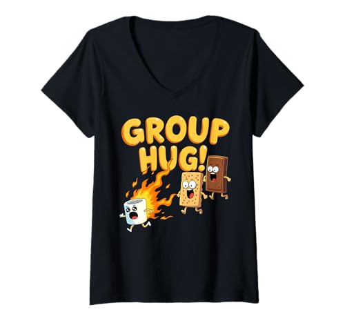 Damen Group Hug Smores Camping Braten Outdoor T-Shirt mit V-Ausschnitt von Funny Camping Smores Group Hug Cute S'mores
