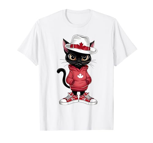 Kanada Day Lustige Coole Schwarze Katze Kanada Flagge Kinder Mädchen Jungen T-Shirt von Funny Canada Flag Black Cat Gifts For Kids Toddler