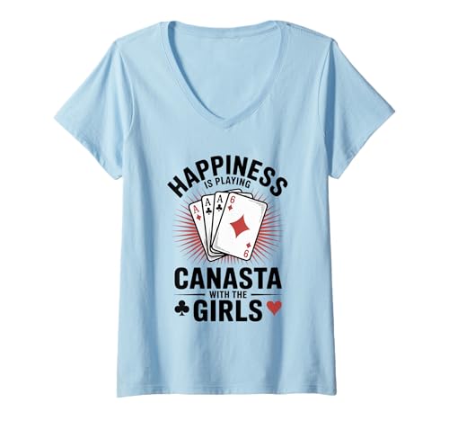 Damen Happiness spielt Canasta-Kartenspiel mit den Mädchen T-Shirt mit V-Ausschnitt Damen Happiness spielt Canasta-Kartenspiel mit den Mädchen T-Shirt mit V-Ausschnitt von Funny Canasta Playing Canasta Card