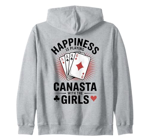 Happiness spielt Canasta-Kartenspiel mit den Mädchen Kapuzenjacke von Funny Canasta Playing Canasta Card