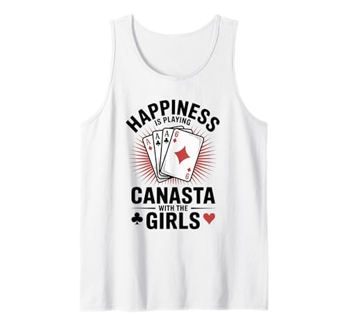 Happiness spielt Canasta-Kartenspiel mit den Mädchen Tank Top von Funny Canasta Playing Canasta Card